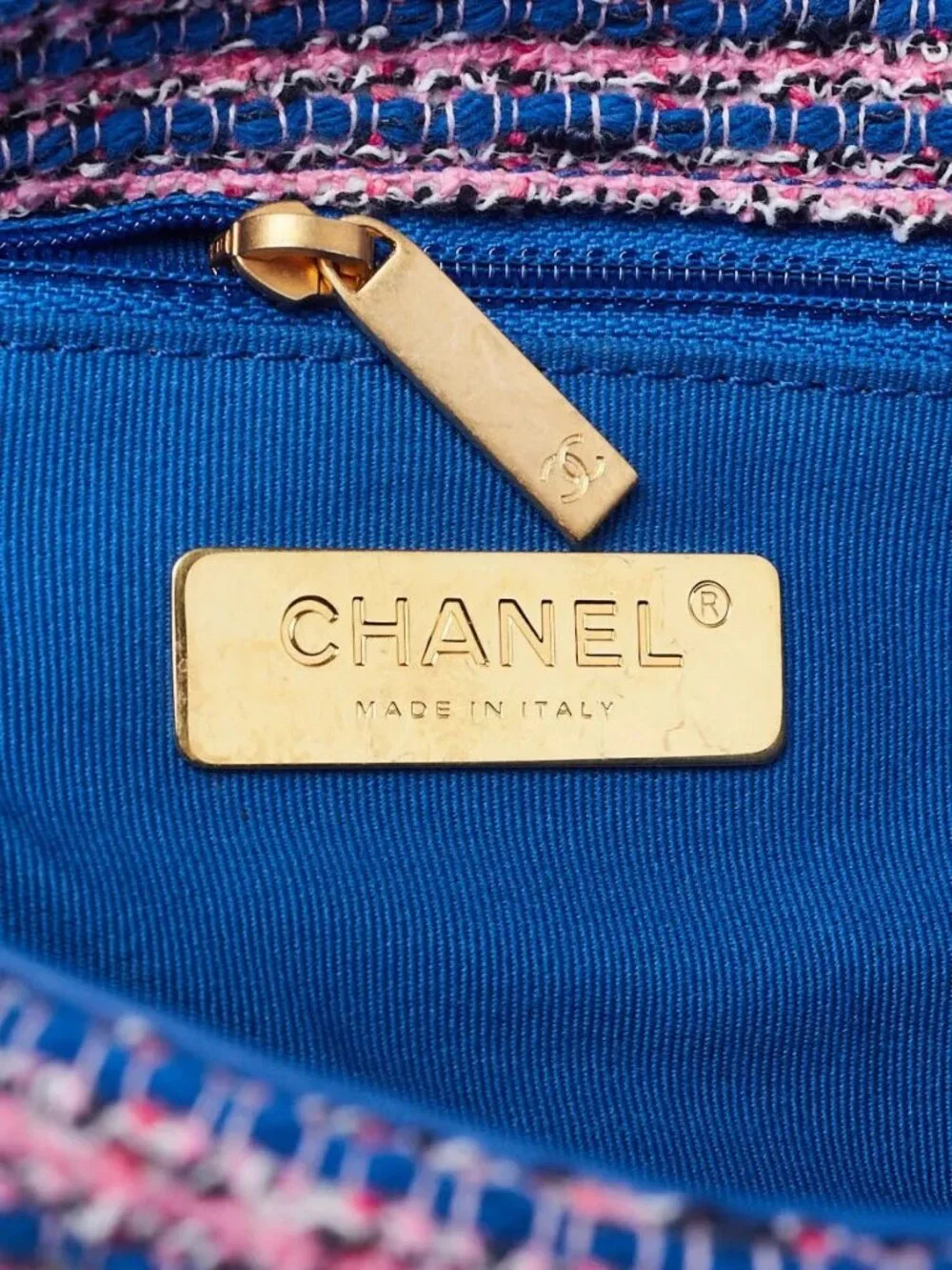 Chanel Blue/Pink Quilted Tweed Medium Chanel 19 Bag